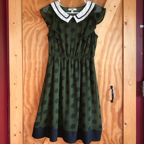 Ya Los Angeles Dresses & Skirts - Olive green polka dot dress